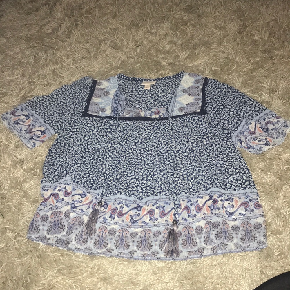 Knox Rose Blue Pattered Blouse, Size Small